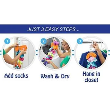 SockDock Sock Laundry Solution for Washing Drying & Storing Socks in Pairs, Clip & Hold Small & Long Socks in Washer Dryer & Closet, 2-Pack (Dark Blue)