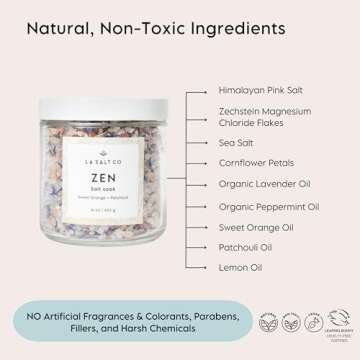LA SALT CO Aromatherapy Bath Salt Soak, Zen | Mineral-Rich Himalayan Pink Salt & Magnesium Chloride, Sweet Orange, Lemon, Patchouli, Lavender & Peppermint | 16 oz