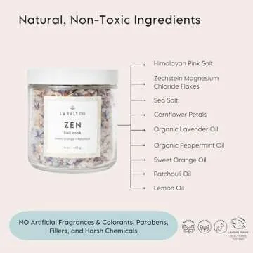LA SALT CO Aromatherapy Bath Salt Soak, Zen | Mineral-Rich Himalayan Pink Salt & Magnesium Chloride, Sweet Orange, Lemon, Patchouli, Lavender & Peppermint | 16 oz