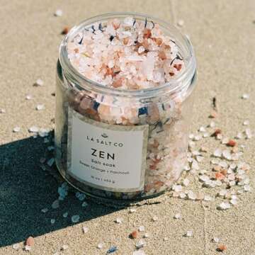 LA SALT CO Aromatherapy Bath Salt Soak, Zen | Mineral-Rich Himalayan Pink Salt & Magnesium Chloride, Sweet Orange, Lemon, Patchouli, Lavender & Peppermint | 16 oz
