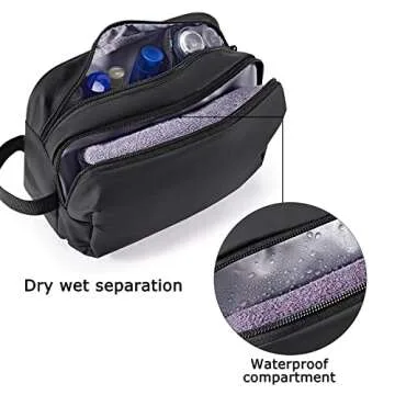 BAGSMART Toiletry Bag for Men, Travel Toiletry Organizer Dopp Kit Water-resistant Shaving Bag for Toiletries Accessories, Door Room Essentials,Black-basic