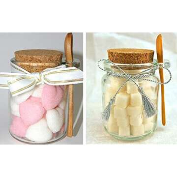 1Pcs 250ml/8.3oz Empty Clear Glass Storage Container Bottle Jars With Cork Stopper and Wooden Spoon For Storing Food Bath Salt Seasoning Sauce Cosmetic Powder Honey Nuts and More