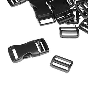 BTNOW 15 Set Plastic 1 Inch Flat Side Release Buckles and Tri-Glide Slides with 1 Roll 5 Yards Nylon Webbing Straps for DIY Making Luggage Strap, Pet Collar, Backpack Repairing