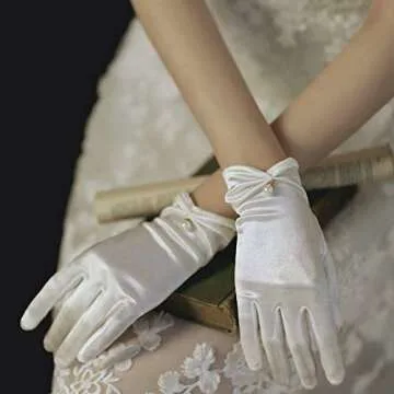 Higohome Girls' Ivory Wedding Gloves with Pearls