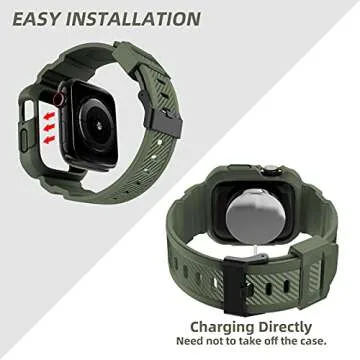 OROBAY Compatible with Apple Watch Band 45mm/44mm/42mm with Case, Shockproof Rugged Band Strap for iWatch SE2 SE Series 9/8/7/6/5/4/3/2/1 with Bumper Case Cover Men Women, Army Green