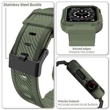 OROBAY Compatible with Apple Watch Band 45mm/44mm/42mm with Case, Shockproof Rugged Band Strap for iWatch SE2 SE Series 9/8/7/6/5/4/3/2/1 with Bumper Case Cover Men Women, Army Green