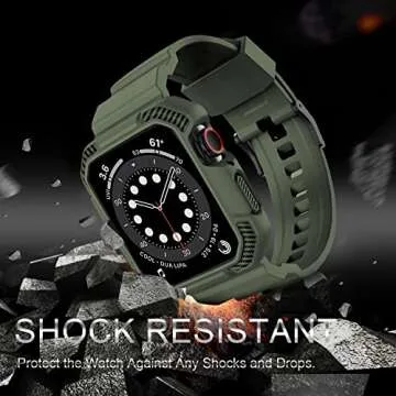 OROBAY Compatible with Apple Watch Band 45mm/44mm/42mm with Case, Shockproof Rugged Band Strap for iWatch SE2 SE Series 9/8/7/6/5/4/3/2/1 with Bumper Case Cover Men Women, Army Green