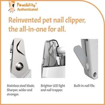 Pawsibility - Reinvented Pet Nail Clippers for Your Pal - USB Rechargeable LED Light for Bloodline |...
