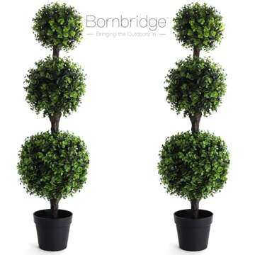 Bornbridge Artificial Boxwood Topiary Ball Tree - 4' Boxwood Ball Tree - Indoor/Outdoor Topiary Trees - Boxwood Artificial Outdoor Plants - Lifelike Wintergreen Boxwood Plant (2 Pack)