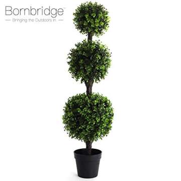 Bornbridge Artificial Boxwood Topiary Ball Tree - 4' Boxwood Ball Tree - Indoor/Outdoor Topiary Trees - Boxwood Artificial Outdoor Plants - Lifelike Wintergreen Boxwood Plant (2 Pack)
