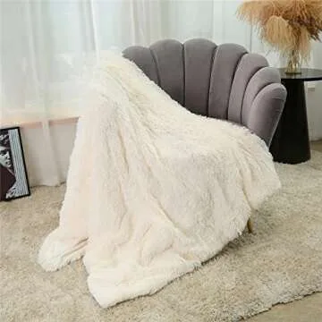 Ultra Plush Shaggy Faux Fur Blanket 51"x63" Cream White
