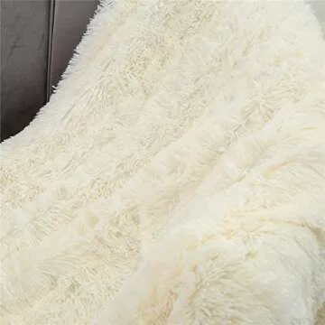 Ultra Plush Shaggy Faux Fur Blanket 51"x63" Cream White