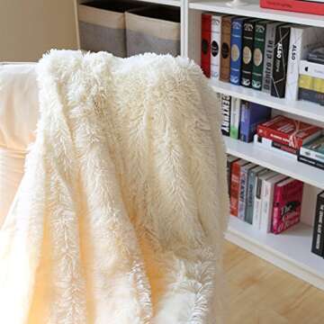 Ultra Plush Shaggy Faux Fur Blanket 51"x63" Cream White