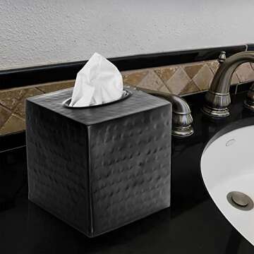 Monarch Abode 19127 Hand Hammered Tissue Box Square Cover Holder & Dispenser - Decorative Tissue Box Holder - Black Tissue Box Cover - Rust-Resistant Tissue Box - Antique Handcrafted Tissue Box