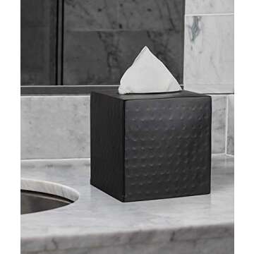 Monarch Abode 19127 Hand Hammered Tissue Box Square Cover Holder & Dispenser - Decorative Tissue Box Holder - Black Tissue Box Cover - Rust-Resistant Tissue Box - Antique Handcrafted Tissue Box