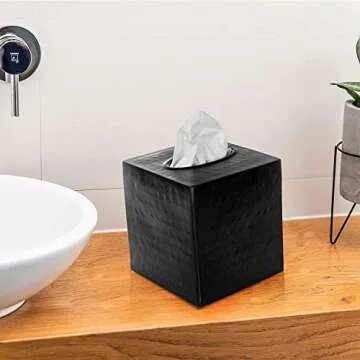 Monarch Abode 19127 Hand Hammered Tissue Box Square Cover Holder & Dispenser - Decorative Tissue Box Holder - Black Tissue Box Cover - Rust-Resistant Tissue Box - Antique Handcrafted Tissue Box