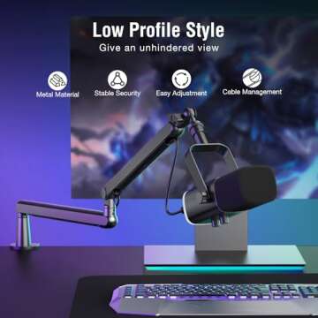 FIFINE Gaming Microphone and Low Profile Arm Stand Bundle, XLR/USB Dynamic Mic with Mute Button, RGB...