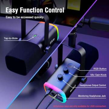 FIFINE Gaming Microphone and Low Profile Arm Stand Bundle, XLR/USB Dynamic Mic with Mute Button, RGB Light, Desktop Stand, Adjustable Boom Arm Kit with Screw Adapter for Streaming Studio (AM8+BM88)