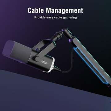 FIFINE Gaming Microphone and Low Profile Arm Stand Bundle, XLR/USB Dynamic Mic with Mute Button, RGB Light, Desktop Stand, Adjustable Boom Arm Kit with Screw Adapter for Streaming Studio (AM8+BM88)