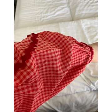 Tie Front Tops Women Valentine Shirt Clothes Gingham Coquette Bow Tops Heart Long Sleeve Cute Spring Tops (Red Gingham,S,Small)