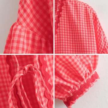 Tie Front Tops Women Valentine Shirt Clothes Gingham Coquette Bow Tops Heart Long Sleeve Cute Spring Tops (Red Gingham,S,Small)