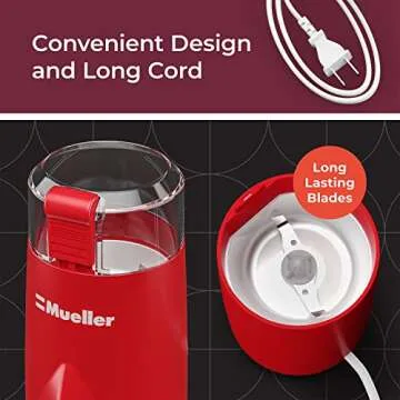 Mueller HyperGrind Precision Electric Spice/Coffee Grinder Mill with Large Grinding Capacity and Powerful Motor also for Spices, Herbs, Nuts, Grains, Red