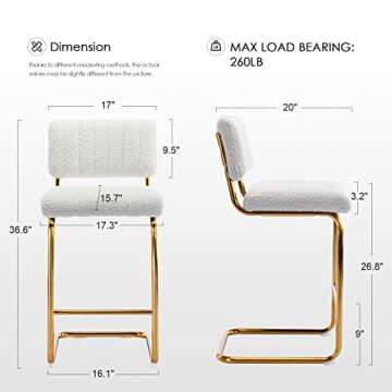 Zesthouse Mid Century Modern Counter Height Stools Set of 4, 26'' Upholstered Boucle Fabric Counter ...