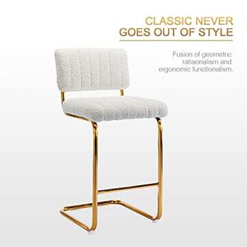 Zesthouse Mid Century Modern Counter Height Stools Set of 4, 26'' Upholstered Boucle Fabric Counter Barstools with Channel Tufting for Kitchen Island, Armless Bar Chairs with Backs & Gold Base, White