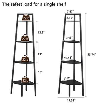Hoctieon Corner Shelf, 4-Tier Corner Bookshelf, Rustic Corner Ladder Shelf, Industrial Display Shelf...