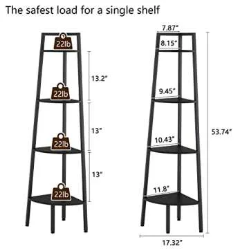 Hoctieon Corner Shelf, 4-Tier Corner Bookshelf, Rustic Corner Ladder Shelf, Industrial Display Shelf...