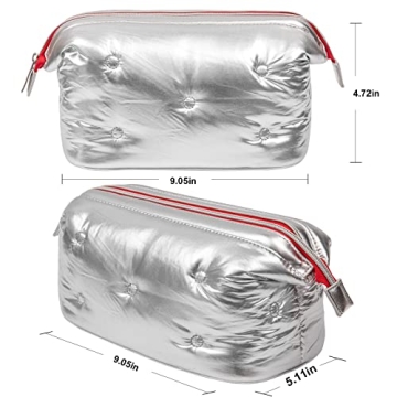 Large Waterproof Silver Makeup Bag for Travel Organizer