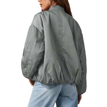 Nsbonu Womens Oversized Bomber Jacket Zip Up Quilted Lightweight Winter Warm Coat