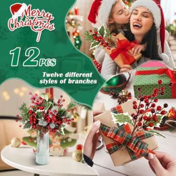 GoClimber 12 Pack Red Berry Christmas Picks for DIY