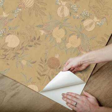 NuWallpaper Chris Loves Julia x Melograno Wheat Peel and Stick Wallpaper, CJS6318