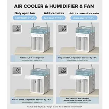 Portable Air Conditioner Fan, USB Rechargeable AC, 3 Speeds Adjustable Personal Small Cooling 4IN1 Desk Mini Fan with Humidifier &LED Light for Room Travel, Gifts Fathers, Men, Women