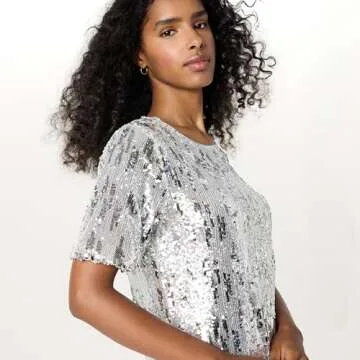 The Drop Women's Reina Sequin T-Shirt Dress, Silver, S