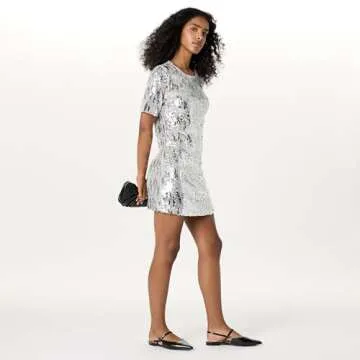The Drop Women's Reina Sequin T-Shirt Dress, Silver, S