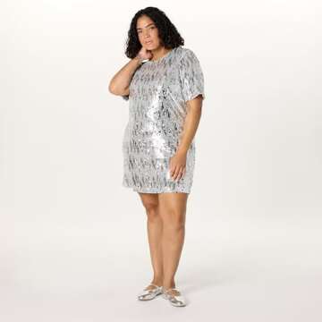 The Drop Women's Reina Sequin T-Shirt Dress, Silver, S