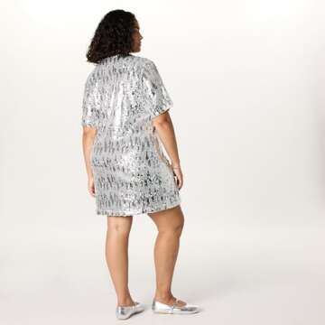 The Drop Women's Reina Sequin T-Shirt Dress, Silver, S