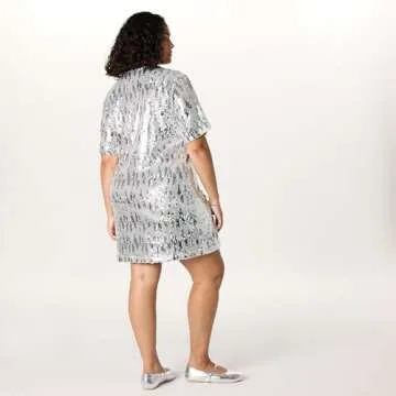 The Drop Women's Reina Sequin T-Shirt Dress, Silver, S