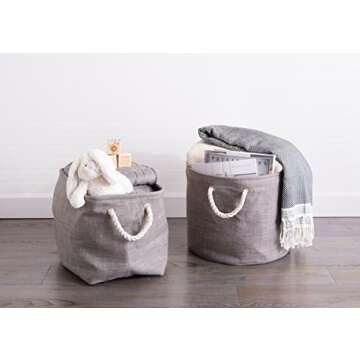 DII, Collapsible Variegated Polyester Storage Bin with Cotton Handles Large Gray