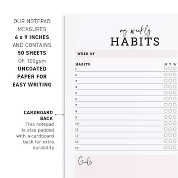 CARDAMONOLY Habit Tracker Notepad - 50 Page Tear Off Planning Pad - 6 x 9 - High Performance Planner - Chore Chart for Adults - Weekly Planner Undated - Self Care Planner
