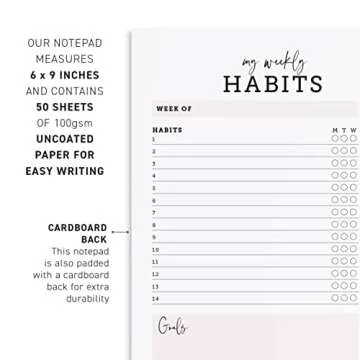 CARDAMONOLY Habit Tracker Notepad - 50 Page Tear Off Planning Pad - 6 x 9 - High Performance Planner - Chore Chart for Adults - Weekly Planner Undated - Self Care Planner
