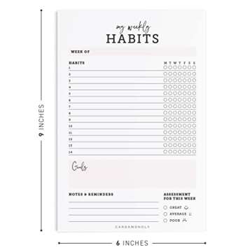CARDAMONOLY Habit Tracker Notepad - 50 Page Tear Off Planning Pad - 6 x 9 - High Performance Planner - Chore Chart for Adults - Weekly Planner Undated - Self Care Planner