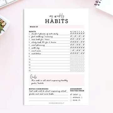 CARDAMONOLY Habit Tracker Notepad - 50 Page Tear Off Planning Pad - 6 x 9 - High Performance Planner - Chore Chart for Adults - Weekly Planner Undated - Self Care Planner