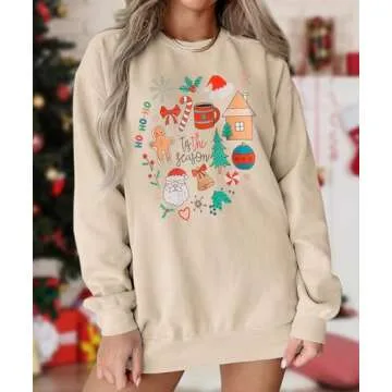 KEKEMI Women Christmas Funny Graphic Sweatshirt Long Sleeve Crewneck Pullover Tops Xmas Tree Print F...