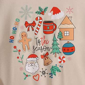 KEKEMI Women Christmas Funny Graphic Sweatshirt Long Sleeve Crewneck Pullover Tops Xmas Tree Print Fall Holiday Shirts（Apricot-05,X-Large