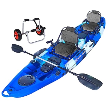 Tandem Fishing Angler Kayak | 2 or 3 Person | 12.5’ sit on top | 550lbs Capacity w/Kayak Trolley| ...