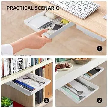 YOOUSOO 2 Pack Under Desk Drawer Organizer, Slide Out Pencil Holder, Desk Drawer Attachment, Plastic Desk Accessories & Workspace Organizers, Hidden Desktop Organizer Self-Adhesive
