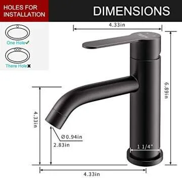 AMAZING FORCE Black Bathroom Faucet Black Single Hole Bathroom Sink Faucet Single Handle Matte Black Bathroom Faucet Vanity Faucet- Sink Drain & Deck Plate Not Included 1.2 GPM